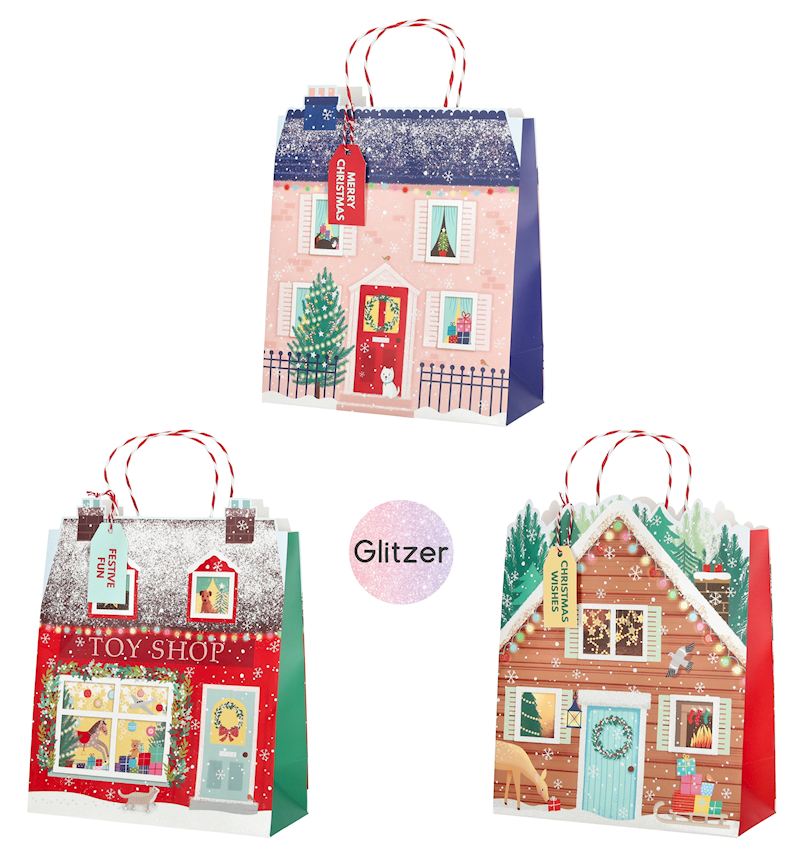 Sac de cadeau Maison de Noël 32 cm