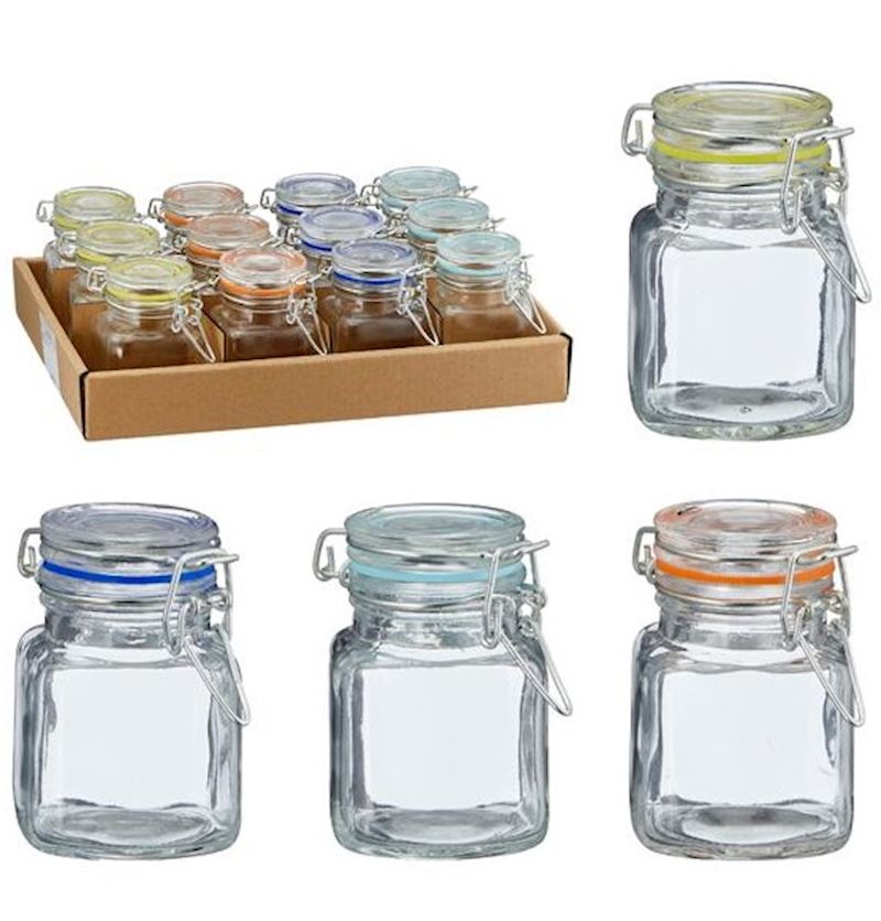 Vorratsglas eckig ca. 100 ml mit Bügelverschluss 4 sort.