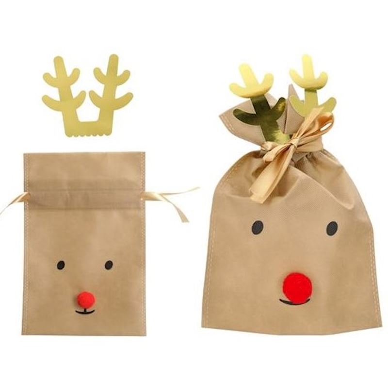 Sac cadeau de noël renne avec nez rouge 20x30 cm