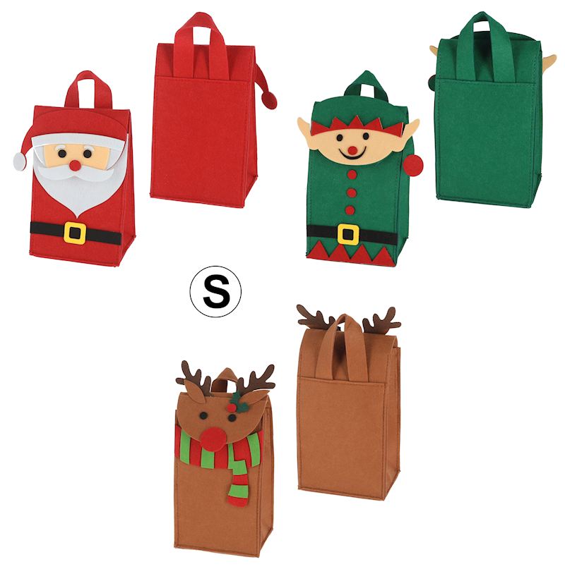 Sac cadeau de noël en feutre 3 ass. 20x12x10 cm