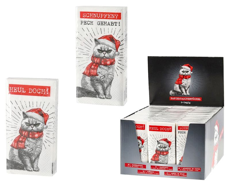 Mouchoirs noël, chat avec text allemand 3 ass