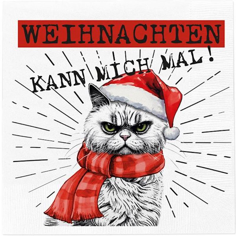 Servietten Weihnachten mit Katze mit Sprüche, 33x33 cm