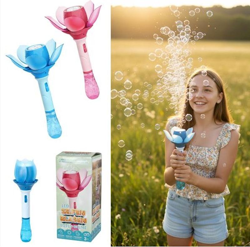 LED Seifenblasen Lotus Blume inkl. Flüssigkeit, 2 sort.