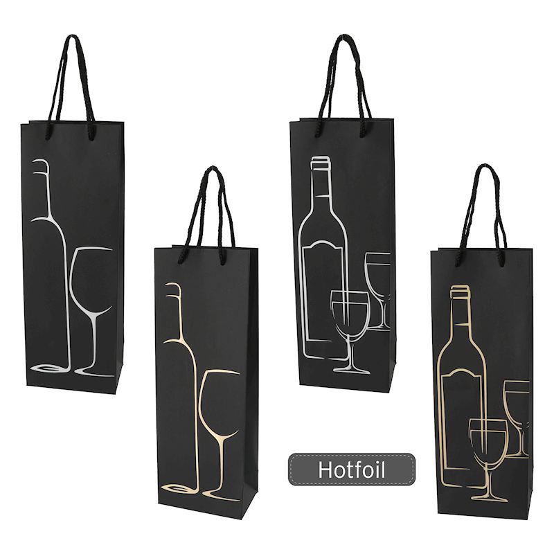 Sac de cadeau pour bouteille de vin, noir 4 ass.