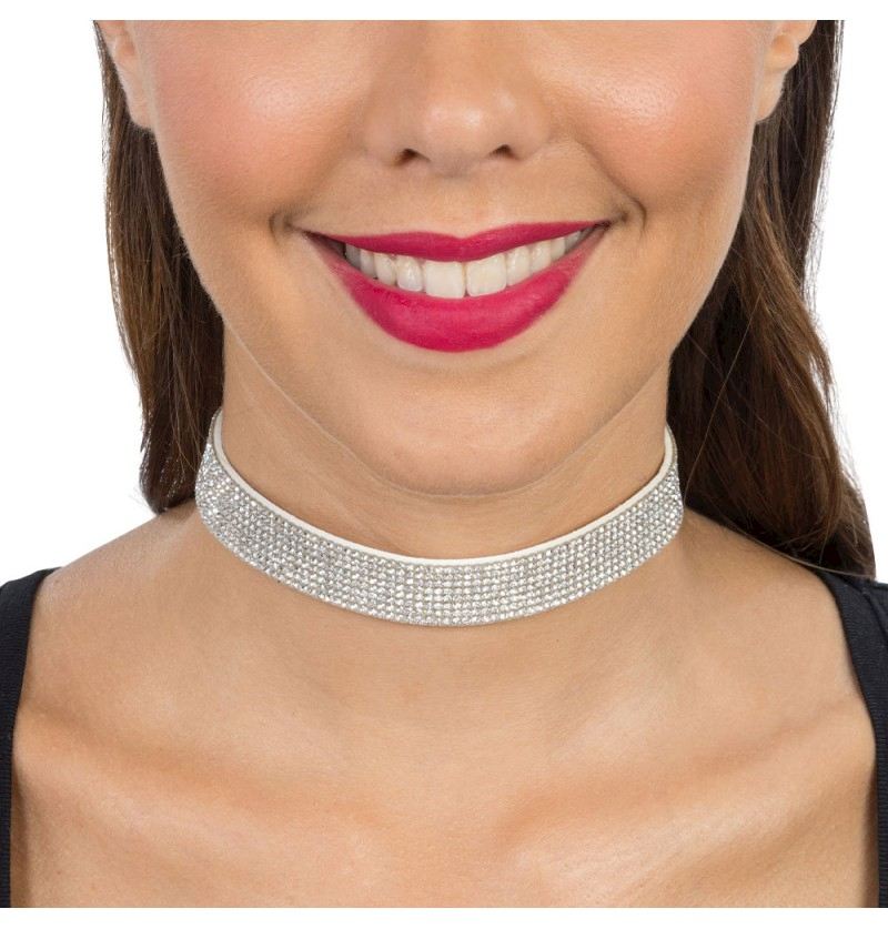 Collier de cou strass argent 40x1.7 cm