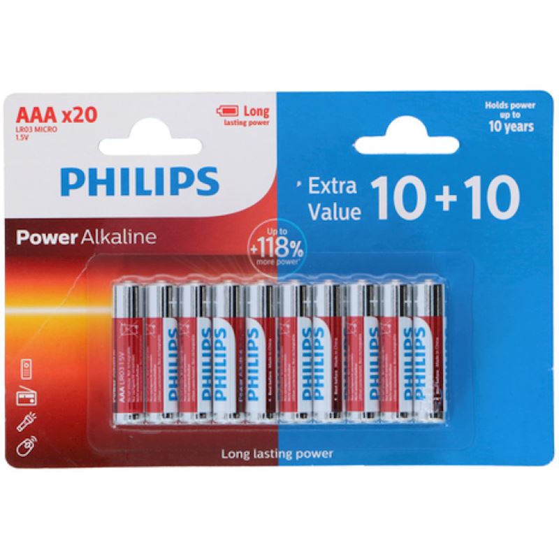 Piles Philips R03 AAA 10 +10 pcs, sur carte