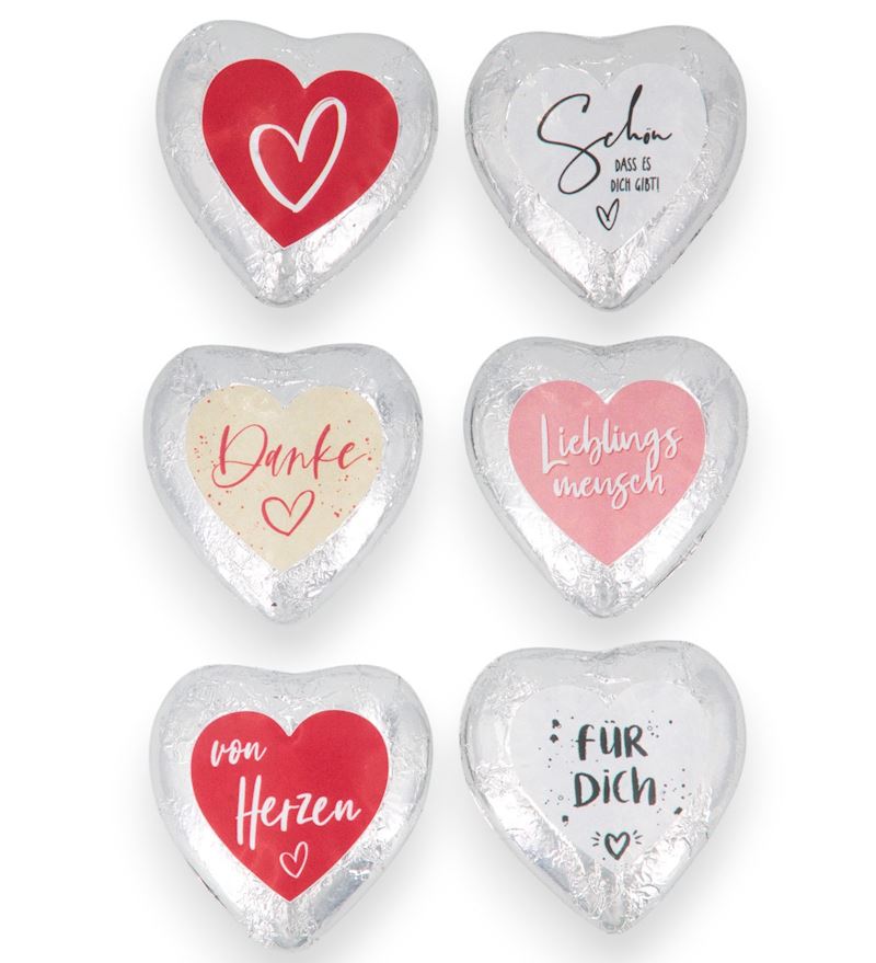 Schokoladen Herz mit Spruch 6 Stück à 16 g