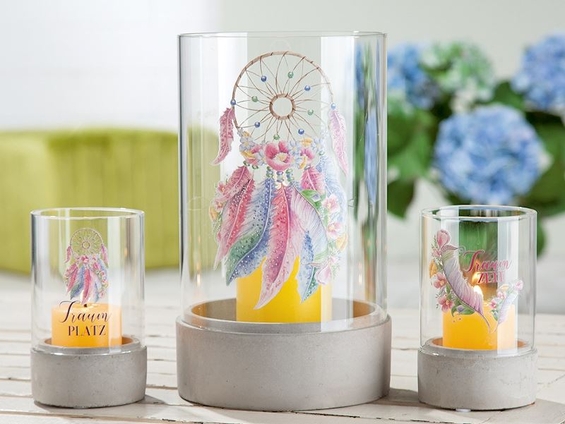 Zement Windlicht Traumfänger 3xsort. H12cm  DM8cm