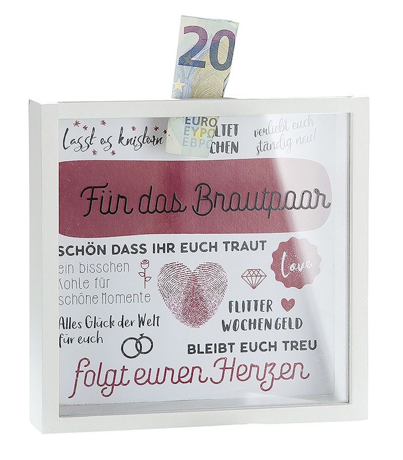 Spardose für das Brautpaar mit Sichtfenster 17x17x4 cm Holz