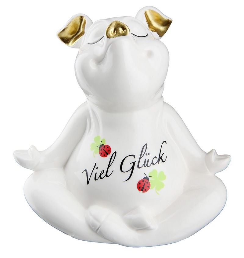 Sparschwein Yoga Viel Glück Porzellan weiss 14 cm