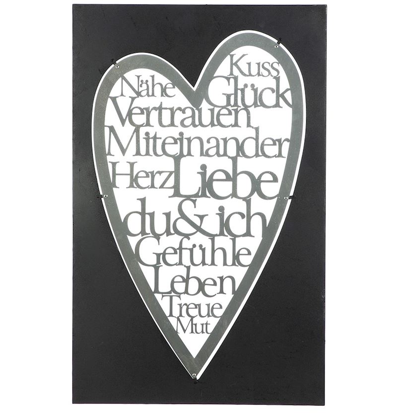 Wandrelief Herz mit Spruch Metall 45x70 cm