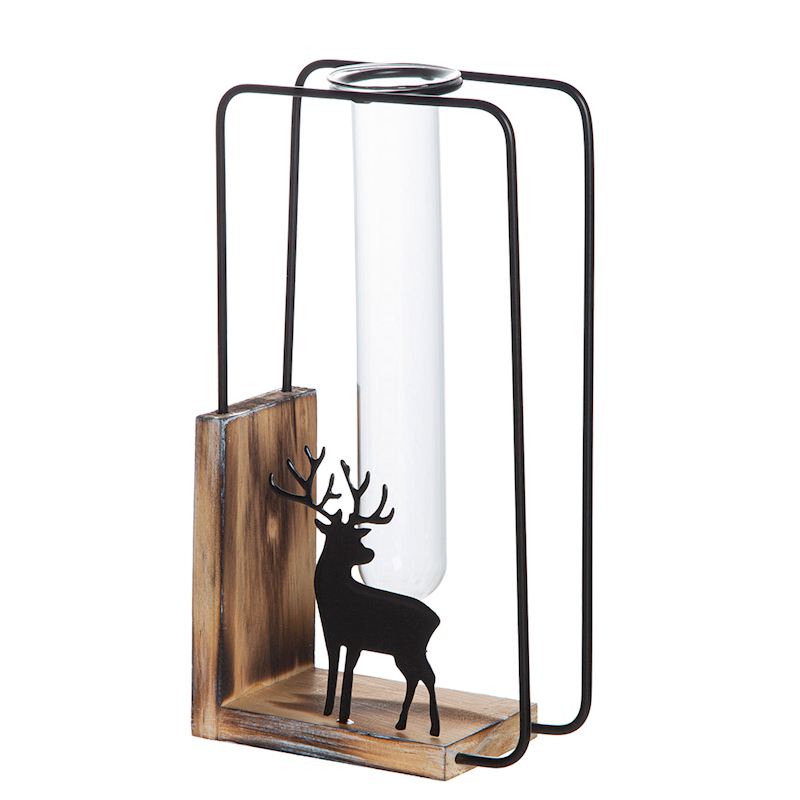 Vase dan une monture noire avec motif de cerf