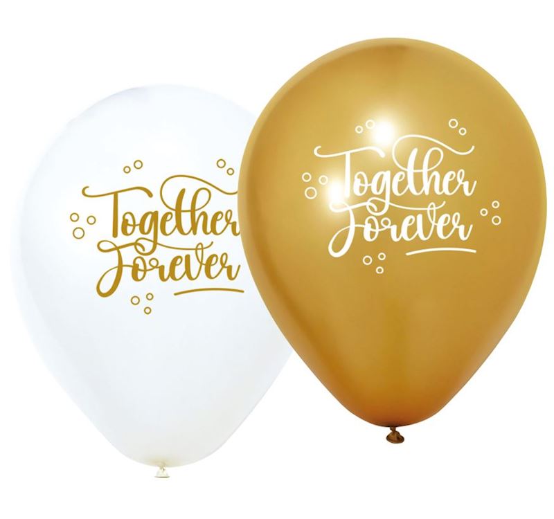 Gummiballone 8 Stk. Together Forever gold/weiss