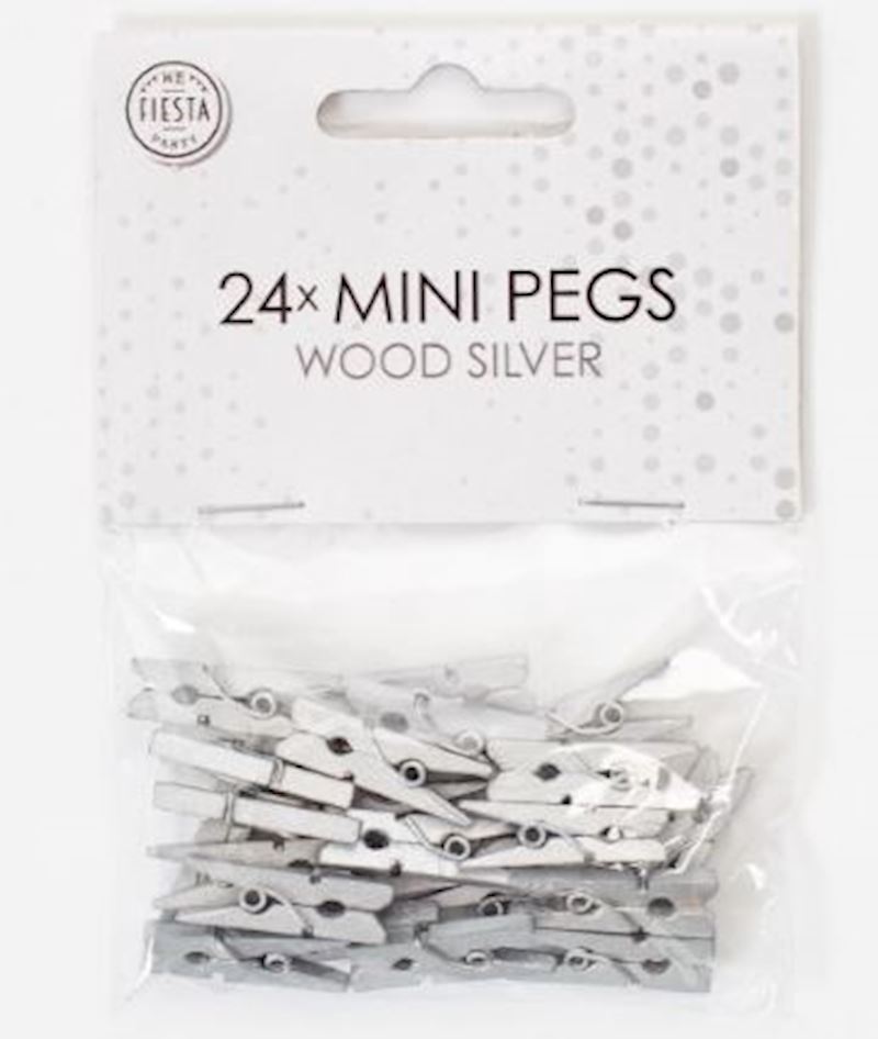 Mini pinces en bois 24 pcs silber