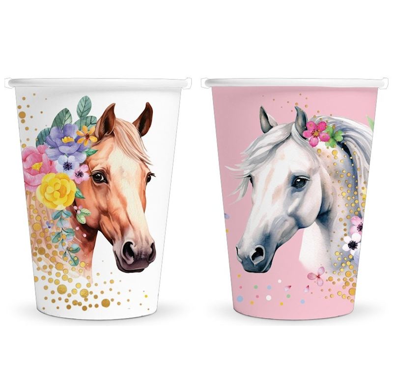 Partybecher Pferde 210 ml 8 Stk. 4x weiss 4x rosa