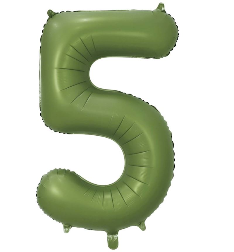 Folienballon Zahl 5 olivgrün 86 cm einzelverpackt
