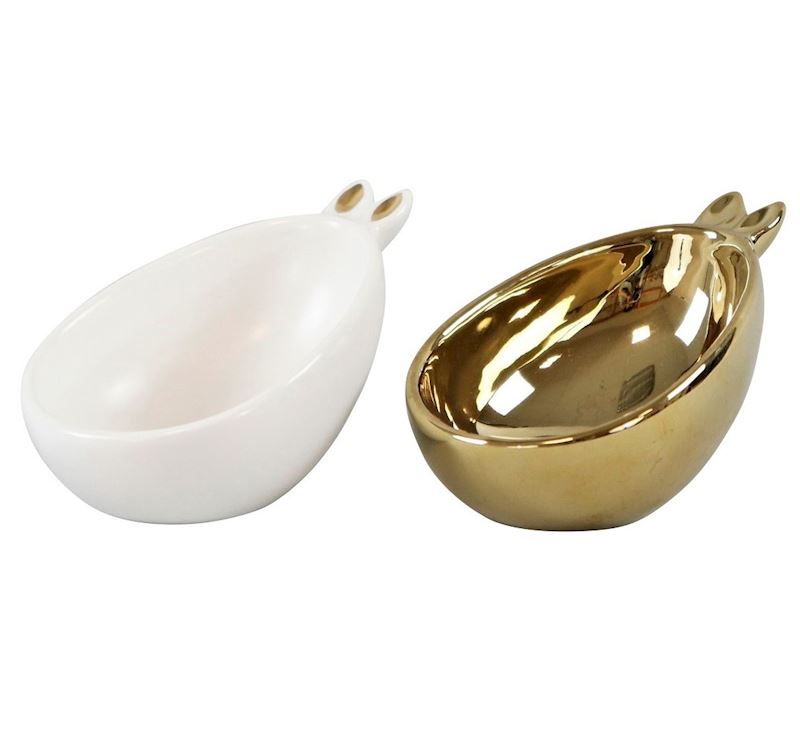 Coupelles à lapin blanc et or 2 pc 10 cm