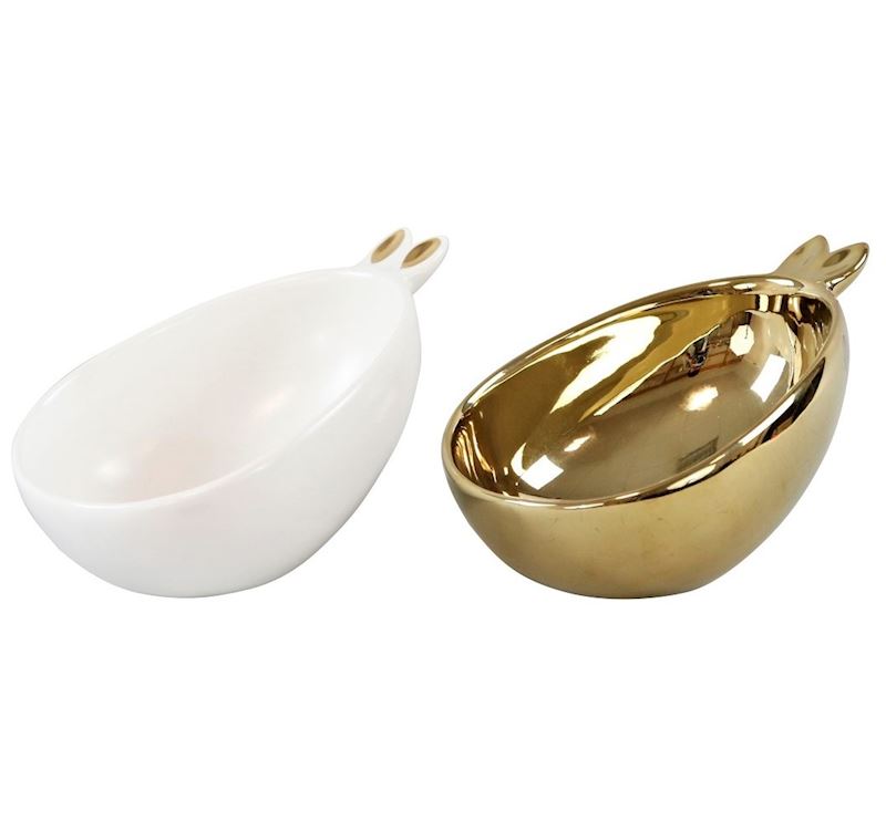 Coupelles à lapin blanc et or 2 pc 15 cm