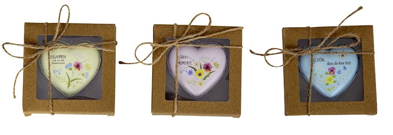 Herz 3xsort. aus Polyresin in Geschenkbox mit Spruch 5.5 cm