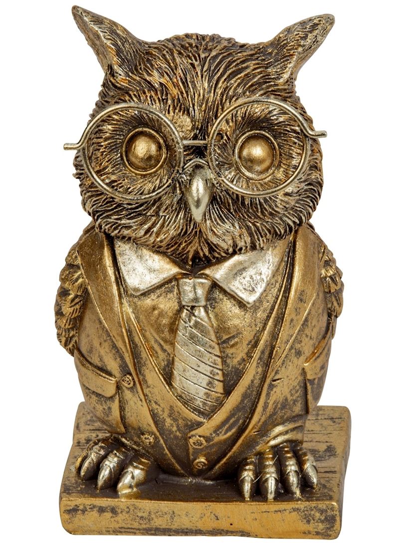 Hibou drôle en or avec de grosses lunettes