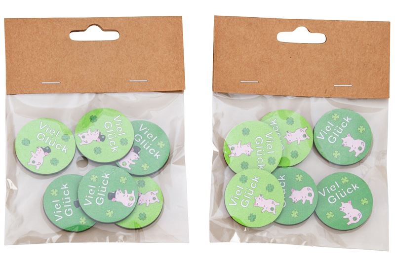 Plaquett à bois vert Viel Glück 6 pc 3 cm 2 ass