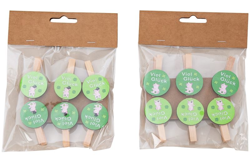 Pince à bois vert Viel Glück 6 pc 4.5 cm 2 ass