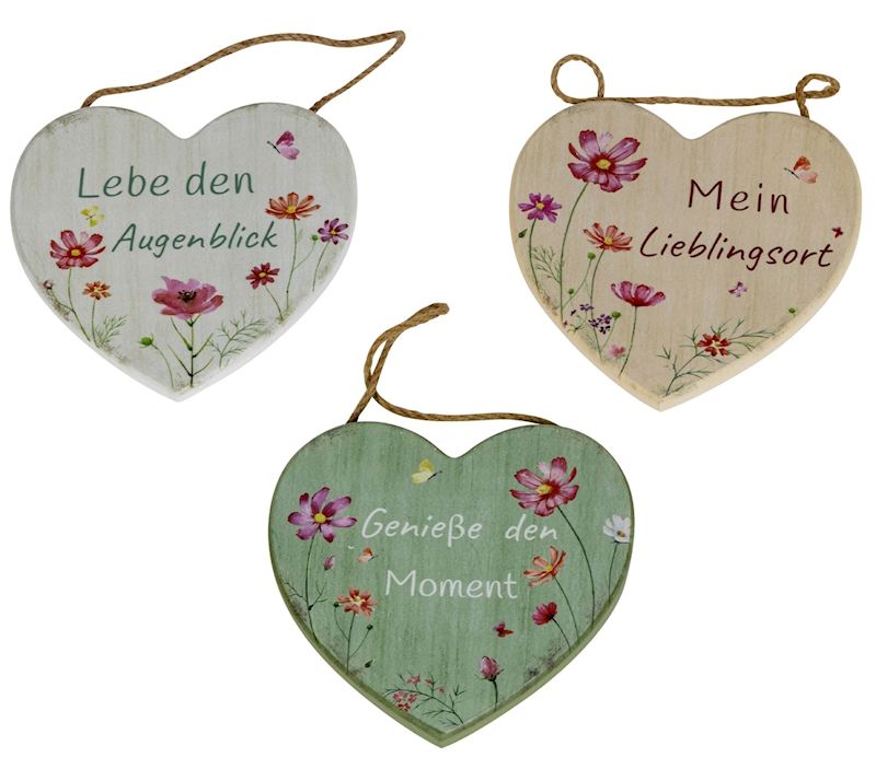 Holz Herz mit Spruch zum Aufhängen, 3 sort. 15 cm