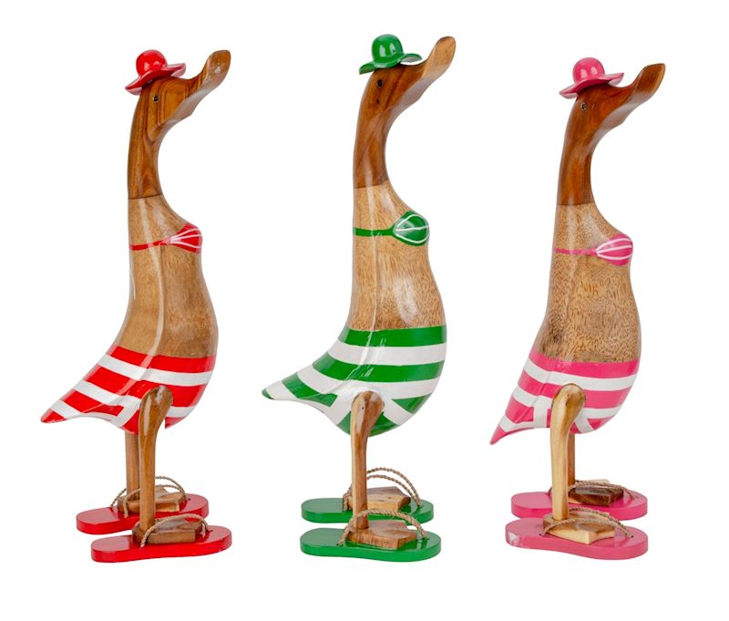 Holz Ente mit buntem Bikini 45x48 cm 3 Farben sort.