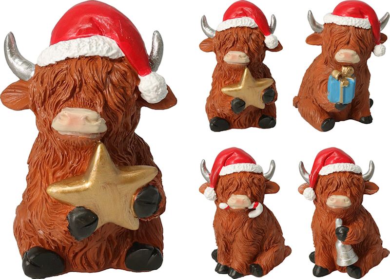 Figurine de Noël vache 12cm 4 ass.