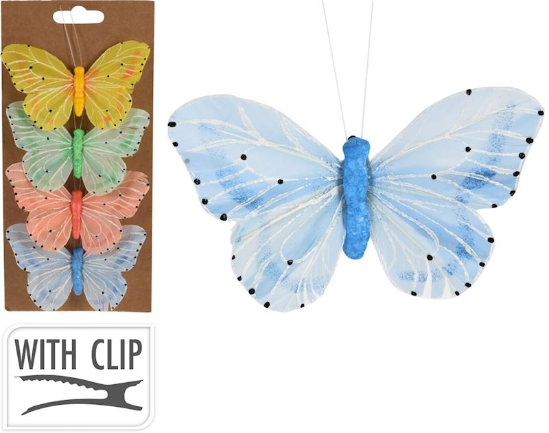 Schmetterling auf Klammer 4 Stk. 6x10 cm bunt sortiert