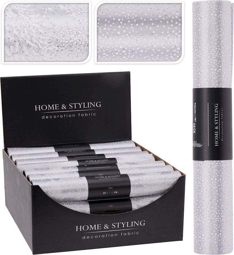 Dekostoff silber/weiss 2 sort. 250x28 cm