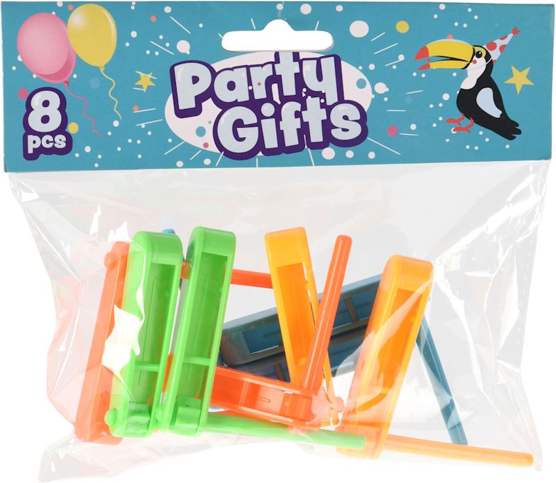 Party sac avec 8 mini crécelle couleurs ass.