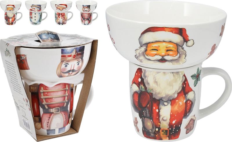 Tasse et bol de Noël en porcelaine