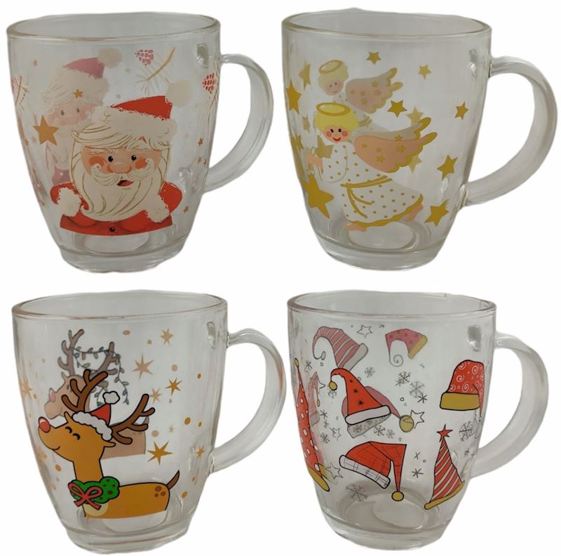 Glas für Tee Punch Glühwein 4 Weihnachtsmotive 3 dl
