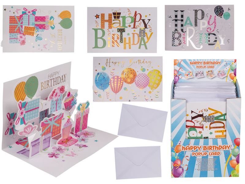 Geschenkkarte Pop-up 4 sort. Happy Birthday mit Couvert
