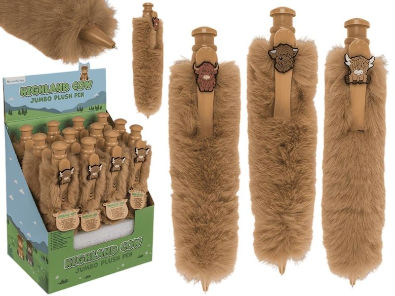 Stylo à bille géant recouvert de peluche vache 27 cm