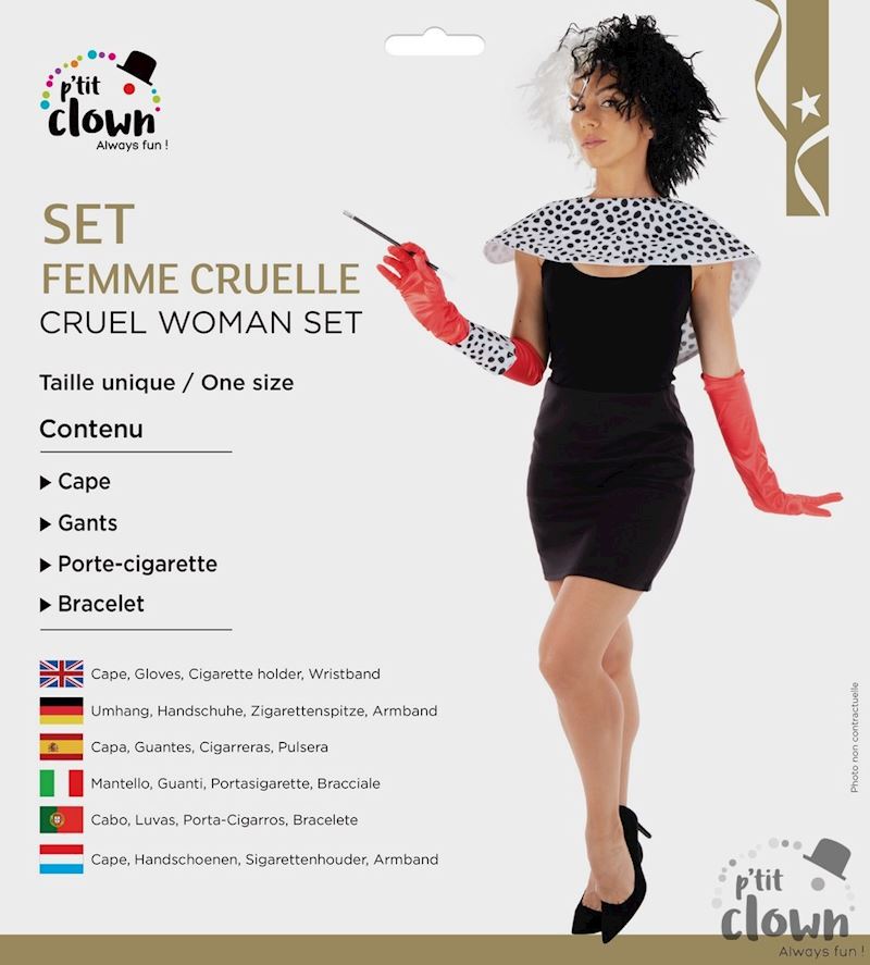 Set Cruella Umhang, Handschuhe Armband, Zigarettenspitze