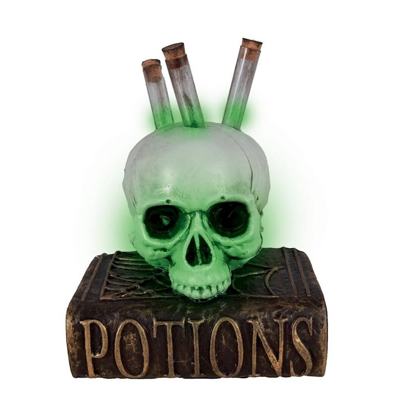 Totenkopf mit Reagenzgläsern 22 cm, mit Licht und Sound