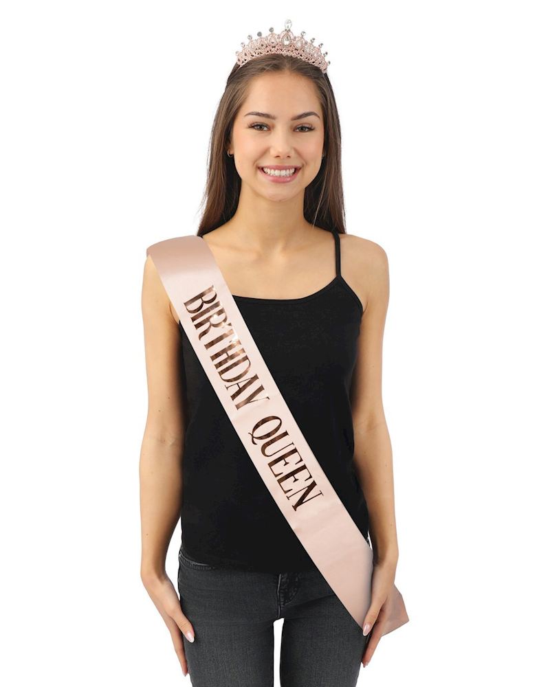 Diadem mit Schärpe Set roségold Birthday Queen