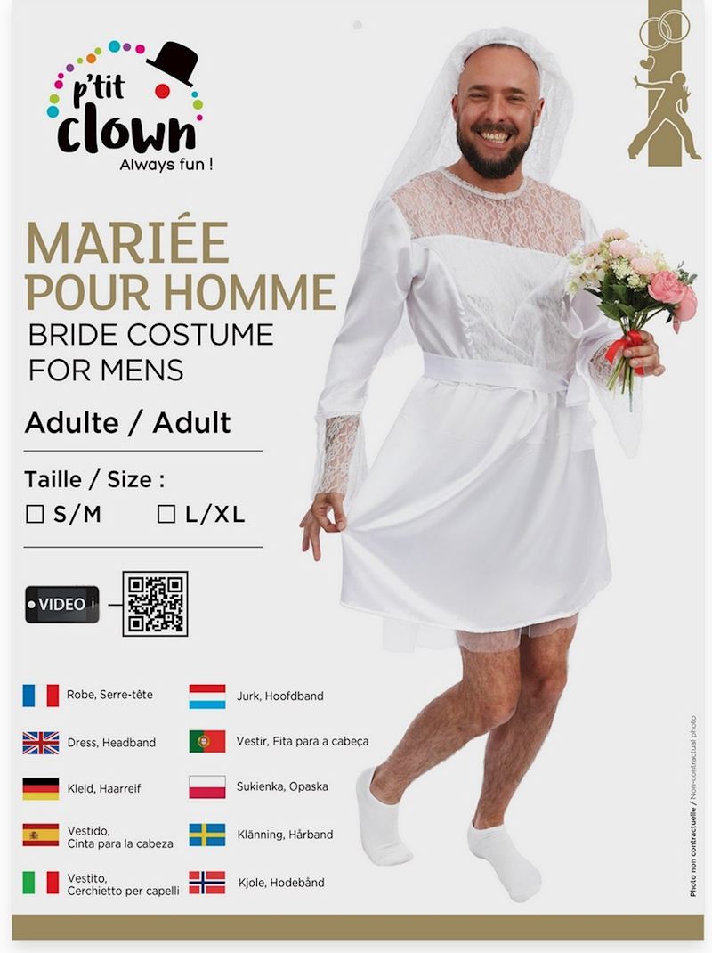 Kostüm Braut für Männer Grösse L/XL Kleid mit Haarreif