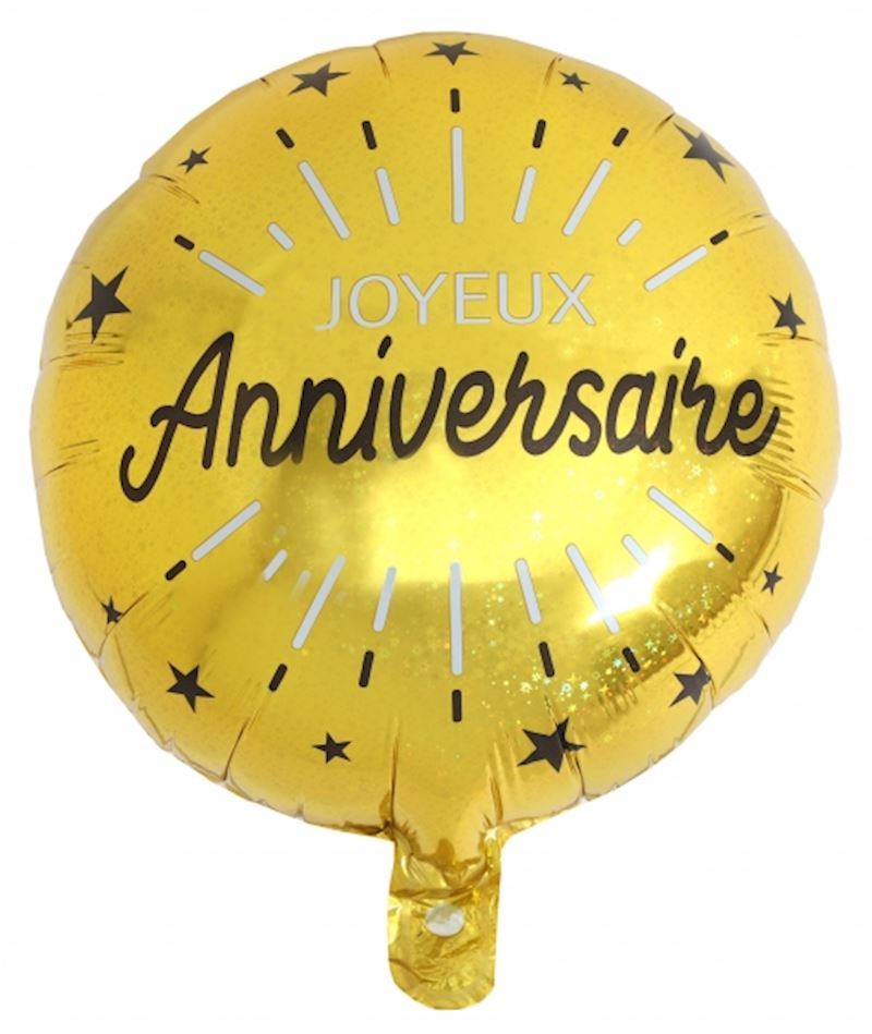 Folienballon gold 45 cm Joyeux Anniversaire, im Beutel