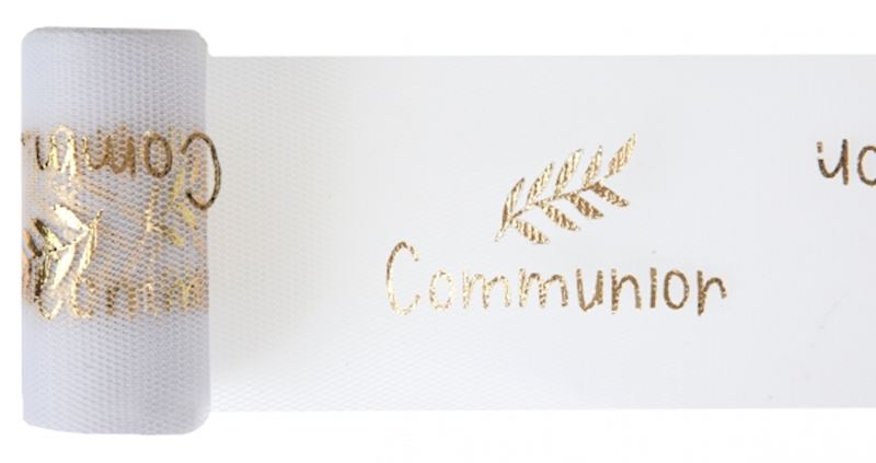 Tüllband Kommunion gold 8 x 100 cm