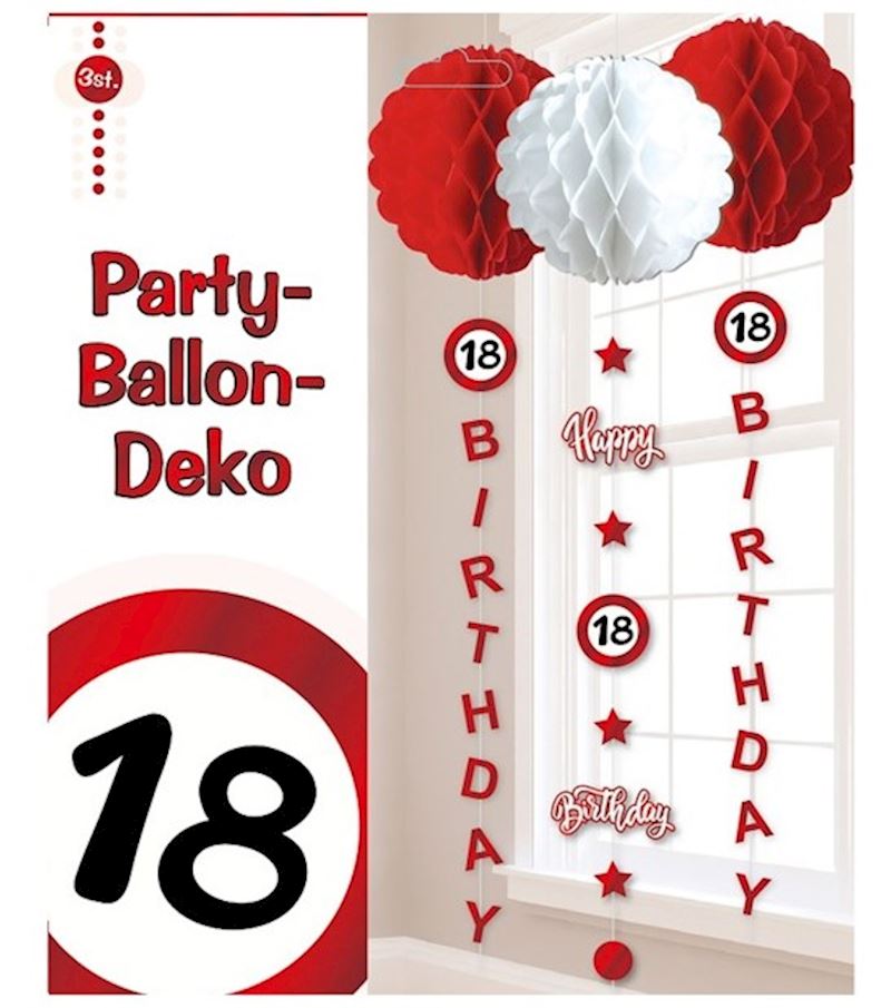 Deko ballon suspendu 18 ans Happy Birthday, 3 pcs.