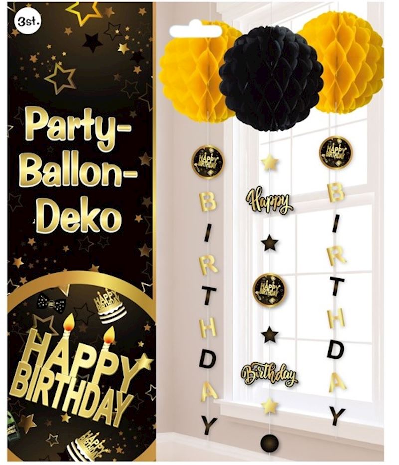 Hängedeko Set Happy Birthday 3 Wabenbälle mit Hängedeko