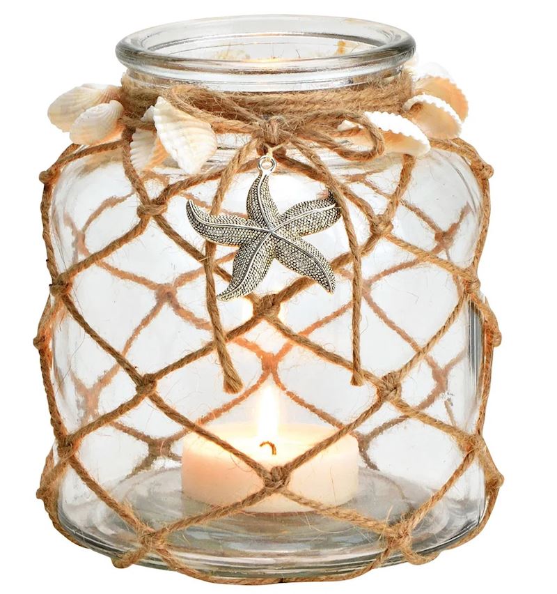 Windlicht Maritim Dekor aus Glas, 14x16x14 cm