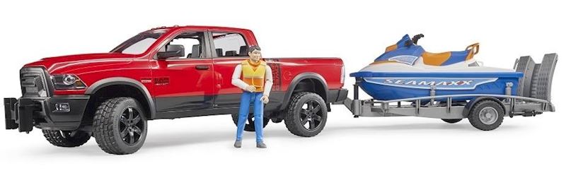 BRUDER Véhicule RAM 2500 power Wagon avec remorque, scooter