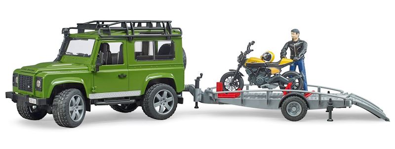 BRUDER Land Rover Defender mit Anhänger und Scrambler