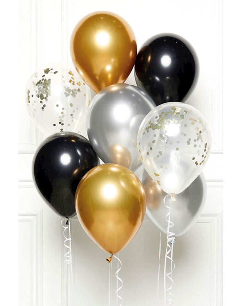 Ballone Bouquet 8 Stck. DIY Schwarz Gold Silber Latex