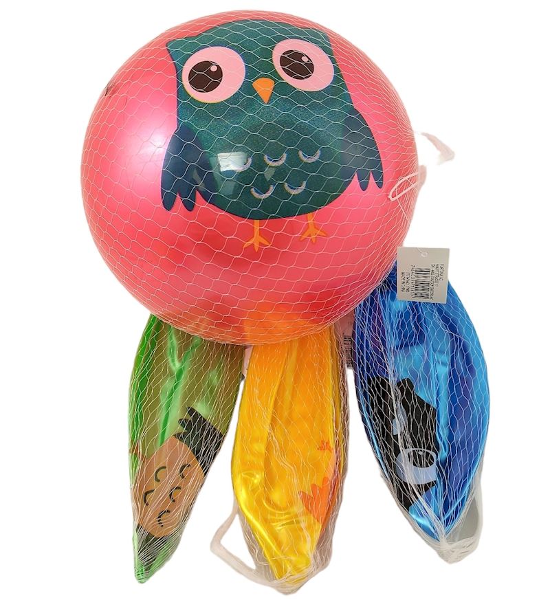 Aufblasbarer Ball 25 cm Eule 4 Farben sort.