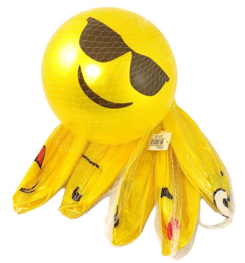 Aufblasbarer Ball 25 cm Emoji gelb 6 x sort.